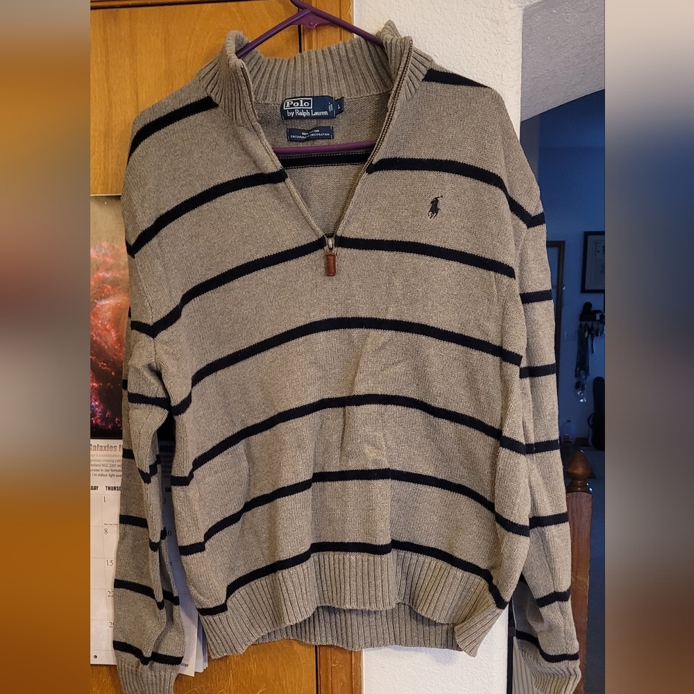 Polo by Ralph Lauren Men's Zip-Up Sweater in Gray and Black